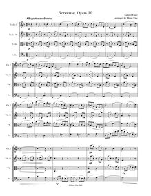 Partition Score et parties, Berceuse, Op.16, Fauré, Gabriel