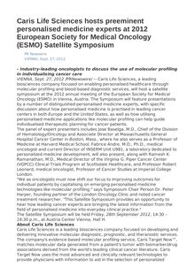 Caris Life Sciences hosts preeminent personalised medicine experts at 2012 European Society for Medical Oncology (ESMO) Satellite Symposium