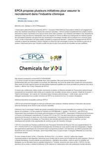 EPCA propose plusieurs initiatives pour assurer le recrutement dans l industrie chimique