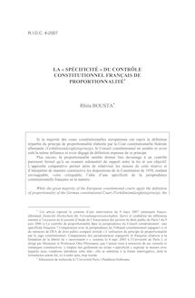 La “spécificité” du contrôle constitutionnel français de proportionnalité - article ; n°4 ; vol.59, pg 859-1237