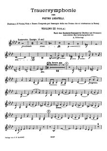 Partition violons III (altos), Sinfonia … composta per l esequie della sua Donna che si celebrarono en Roma