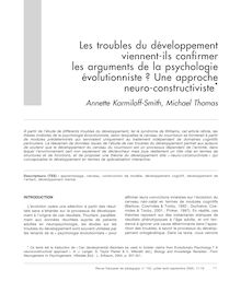 Les troubles du développement viennent-ils confirmer les arguments de la psychologie évolutionniste ? Une approche neuro-constructiviste - article ; n°1 ; vol.152, pg 11-19