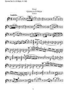 Partition violon 1, corde quintette No.5, D major, Mozart, Wolfgang Amadeus