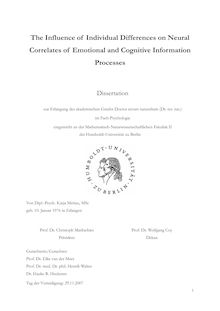 The influence of individual differences on neural correlates of emotional and cognitive information processes [Elektronische Ressource] / von Katja Mériau