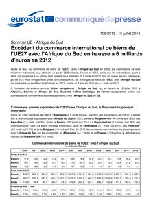 Eurostat : Sommet UE - Afrique du Sud : Excédent du commerce international de biens de  l UE27 avec l Afrique du Sud en hausse à 6 milliards d’euros en 2012