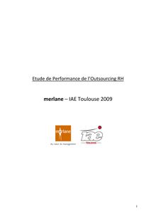 Etude de Performance de l’Outsourcing RH 2008 2009