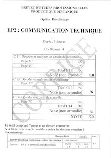 Corrige BEP PROD MECA Communication technique  2006 DECOLL
