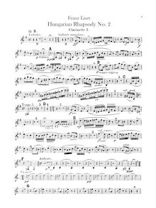 Partition clarinette 1, 2 (B♭, A), Piccolo clarinette (E♭), clarinette (D), Hungarian Rhapsody No.2