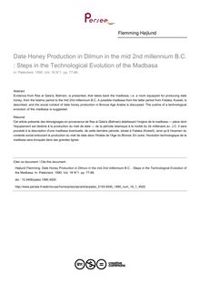 Date Honey Production in Dilmun in the mid 2nd millennium B.C. : Steps in the Technological Evolution of the Madbasa - article ; n°1 ; vol.16, pg 77-86