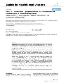 Effect of Lovastatin on Lipid peroxidation and total antioxidant concentrations in hemodialysis patients