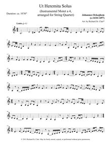 Partition violon 2, Ut Heremita Solus Instrumental Motet, Ockeghem, Johannes