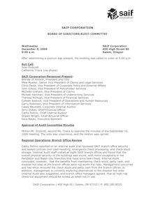 SAIF Corporation, Board of Directors Audit Committee Meeting Minutes  for December 9, 2009