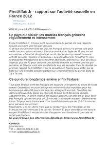 FirstAffair.fr - rapport sur l activité sexuelle en France 2012