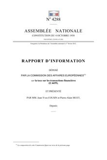 Rapport d information déposé par la commission des affaires européennes sur la taxe sur les transactions financières (E 6659)