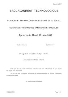 Sujet de sciences et techniques sanitaires et sociales - série ST2S