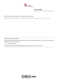 Pierre de Ronsard et l école lyonnaise - article ; n°1 ; vol.45, pg 67-100