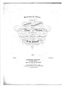 Partition Title Page, Thème Allemand Varié, E major, Ernst, Heinrich Wilhelm