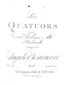 Partition violon 1, 6 corde quatuors, Op.8, Six quatuors pour deux violons, alto et violoncelle