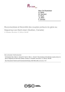 Mucoviscidose et fécondité des couples porteurs du gène au Saguenay-Lac-Saint-Jean (Québec, Canada) - article ; n°2 ; vol.55, pg 359-365