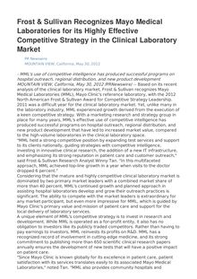 Frost & Sullivan Recognizes Mayo Medical Laboratories for its Highly Effective Competitive Strategy in the Clinical Laboratory Market