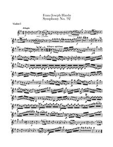 Partition violons I, Symphony No.92 en G major, “Oxford”, Sinfonia No.92