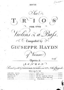 Partition Basso Continuo, 6 trios pour 2 violons & a basse, 6 String Trios