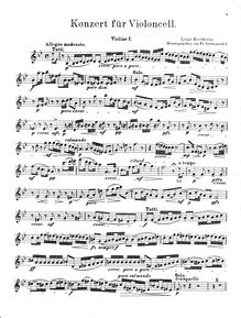 Partition violons I, violoncelle Concerto en B♭ major G.482, Boccherini, Luigi