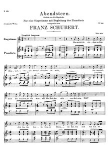 Partition complète, Abendstern, The Evening Star, A minor, Schubert, Franz