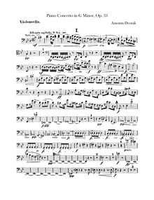 Partition violoncelles, Piano Concerto, G minor, Dvořák, Antonín