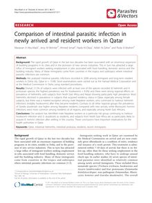 Comparison of intestinal parasitic infection in newly arrived and resident workers in Qatar