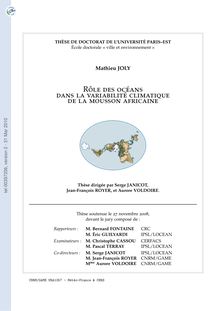 Le rôle des océans dans la variabilité climatique de la mousson africaine, Role of the oceans in the climatic variability of the African monsoon