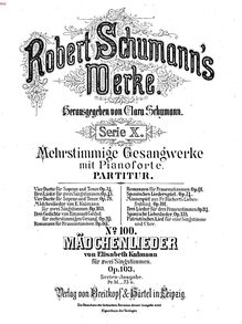 Partition complète, Mädchenlieder, Op.103, Schumann, Robert
