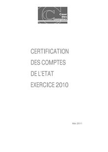 Certification des comptes de l Etat - Exercice 2010