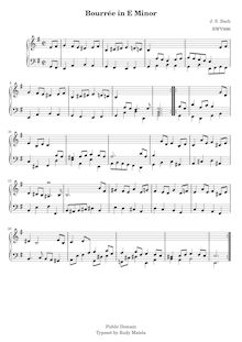Partition complète, Bourree in E minor, Bach, Johann Sebastian par Johann Sebastian Bach