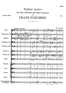 Partition compléte, Stabat Mater, G minor, Schubert, Franz