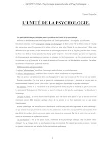 L UNITÉ DE LA PSYCHOLOGIE.