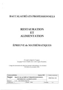 Mathématiques 2003 Bac Pro - Métiers de l alimentation