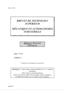Sciences physiques 2000 BTS Mécanique et automatismes industriels