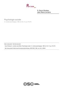 Psychologie sociale - compte-rendu ; n°3 ; vol.84, pg 473-475