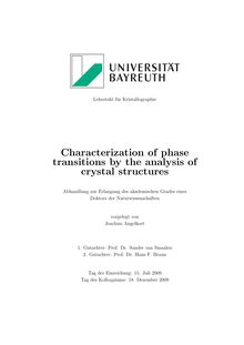 Characterization of phase transitions by the analysis of crystal structures [Elektronische Ressource] / vorgelegt von Joachim Angelkort