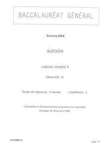 Baccalaureat 2002 lv1 suedois sciences economiques et sociales