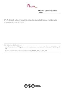 P.-A. Sigal, L homme et le miracle dans la France médiévale  ; n°12 ; vol.6, pg 131-133