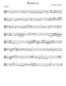 Partition ténor viole de gambe 2, alto clef, Ricercar, Segni, Giulio