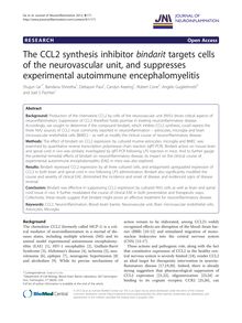 The CCL2 synthesis inhibitor bindarit targets cells of the neurovascular unit, and suppresses experimental autoimmune encephalomyelitis