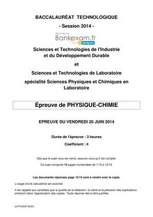 Sujet Bac STL Physique-Chimie 2014