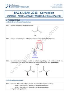 Correction Physique-Chimie Bac S - Liban 2013 exercice 1 - Acide lactique et médecine animale