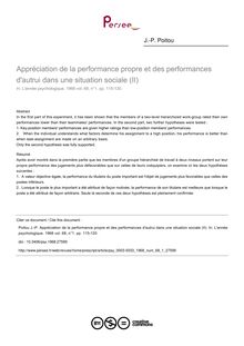 Appréciation de la performance propre et des performances d autrui dans une situation sociale (II) - article ; n°1 ; vol.68, pg 115-120