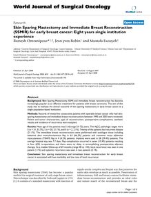 Skin Sparing Mastectomy and Immediate Breast Reconstruction (SSMIR) for early breast cancer: Eight years single institution experience