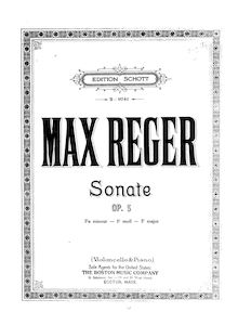Partition de piano, violoncelle Sonata No.1, Op.5, Reger, Max