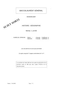 Histoire Geographie - 2007 - Sciences Economiques et Sociales